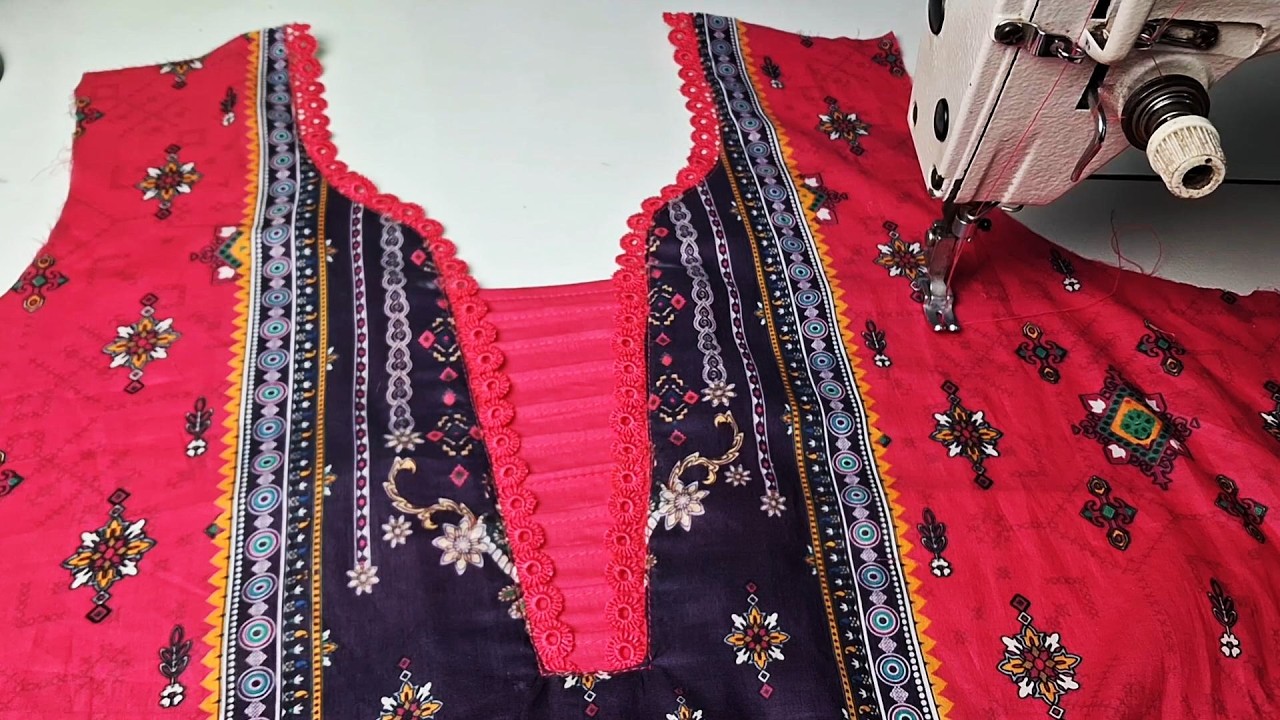 Unique and easy neck design cutting and stitching with lace / Golar design /জামার গলার ডিজাইন