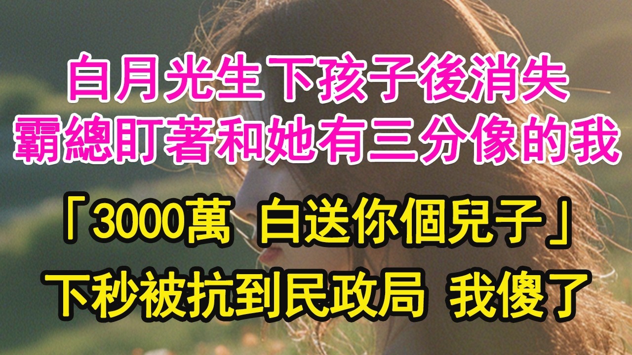 白月光生下孩子後消失，霸總盯著和她有三分像的我，「3000萬 白送你個兒子」下秒被抗到民政局 我傻了