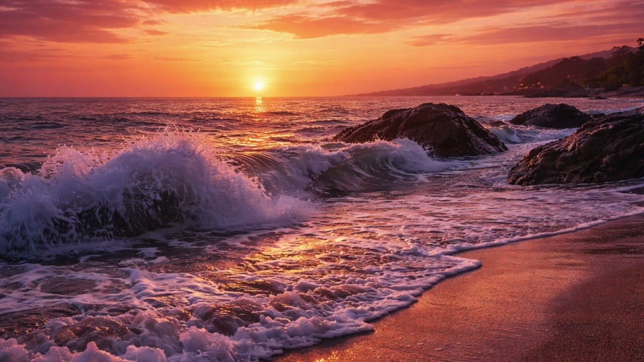 Sunset Ocean Waves for Deep Sleep 8 Hours, No Talking