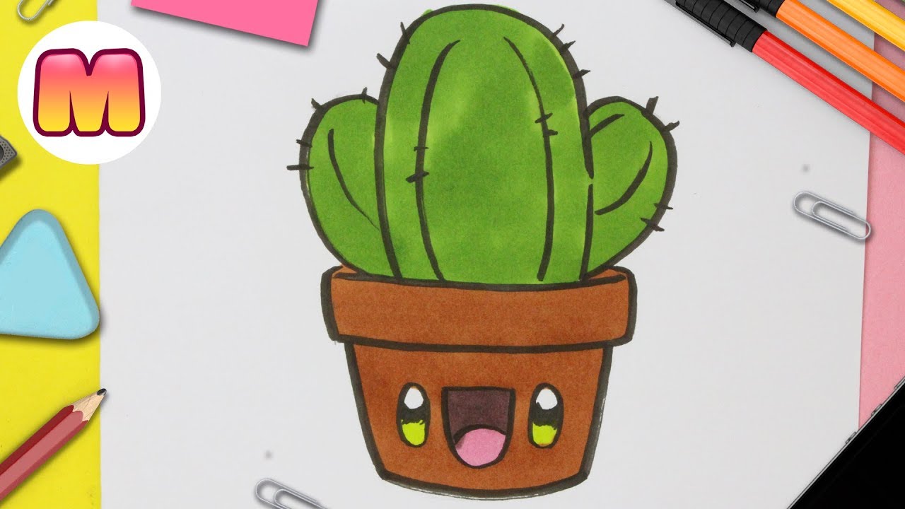 COMO DIBUJAR UN CACTUS KAWAII PASO A PASO - Dibujos kawaii faciles - How to draw a cactus