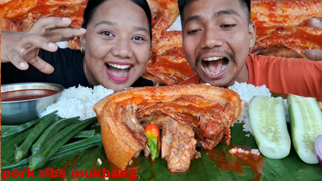 EATING DELICIOUS BIG PORK RIBS CURRY WITH 1KING CHILLI AND COOK  NAGA STYLE