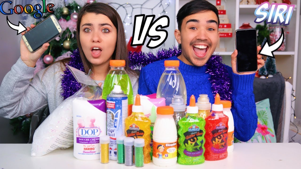 SIRI VS GOOGLE SLIME CHALLENGE DE NOËL ?!! Jonathan Et Amandine