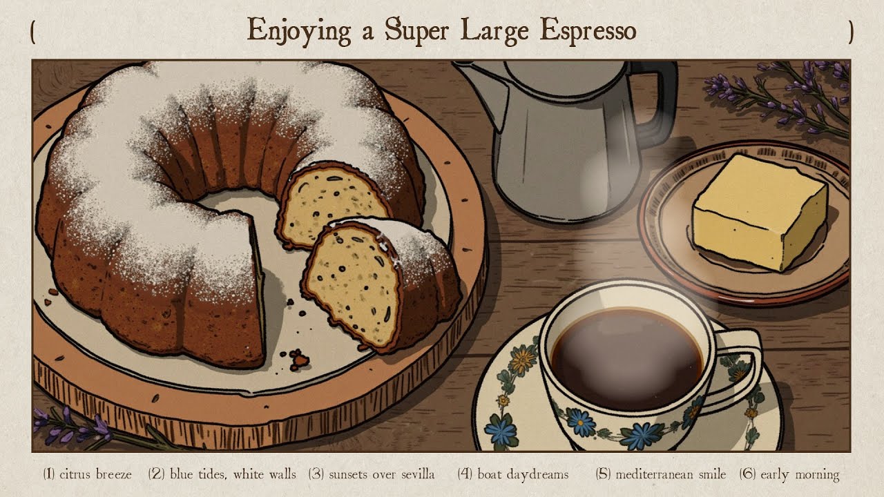 bake a chiffon cake using the recipe on YouTube, enjoying a super large espresso