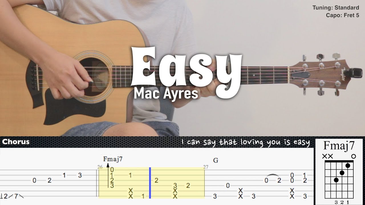 Easy - Mac Ayres | Fingerstyle Guitar | TAB + Chords + Lyrics