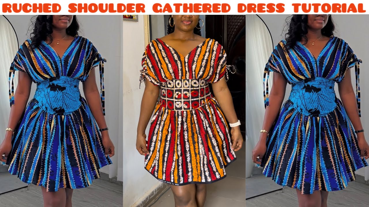 How to Make a Shoulder Drawstring Dress with Basque Waistline/ Ruched shoulder Dress