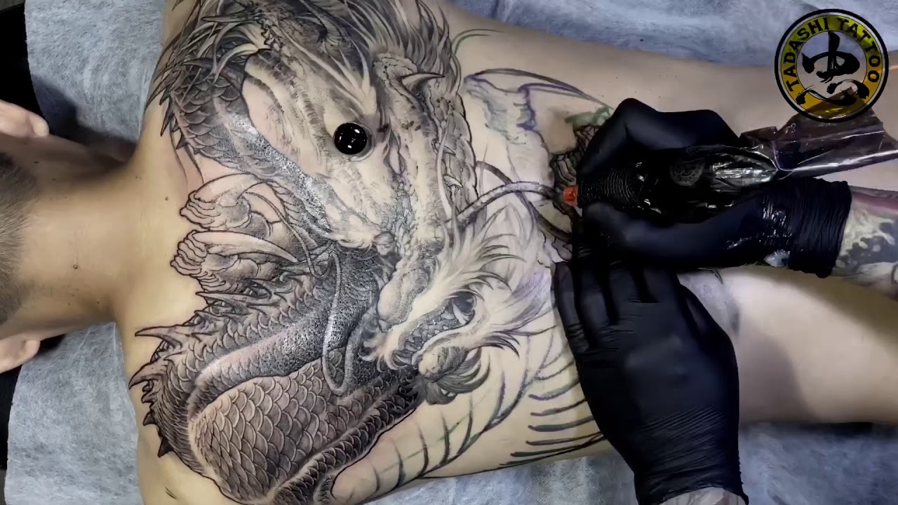 Dragon Tattoo FULL BACK - AMAZING Freehand Skill from Trung Tadashi