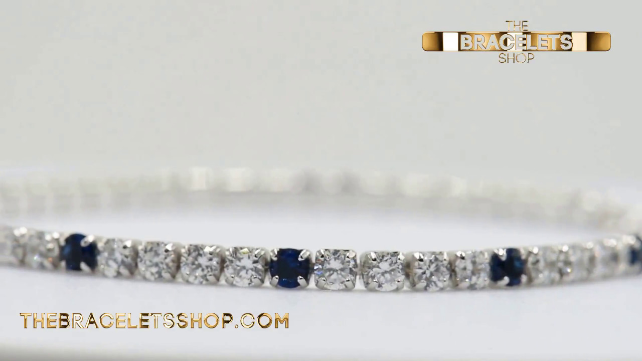 Tennis bracelet in Sterling Silver - square CZ clear and dark blue
