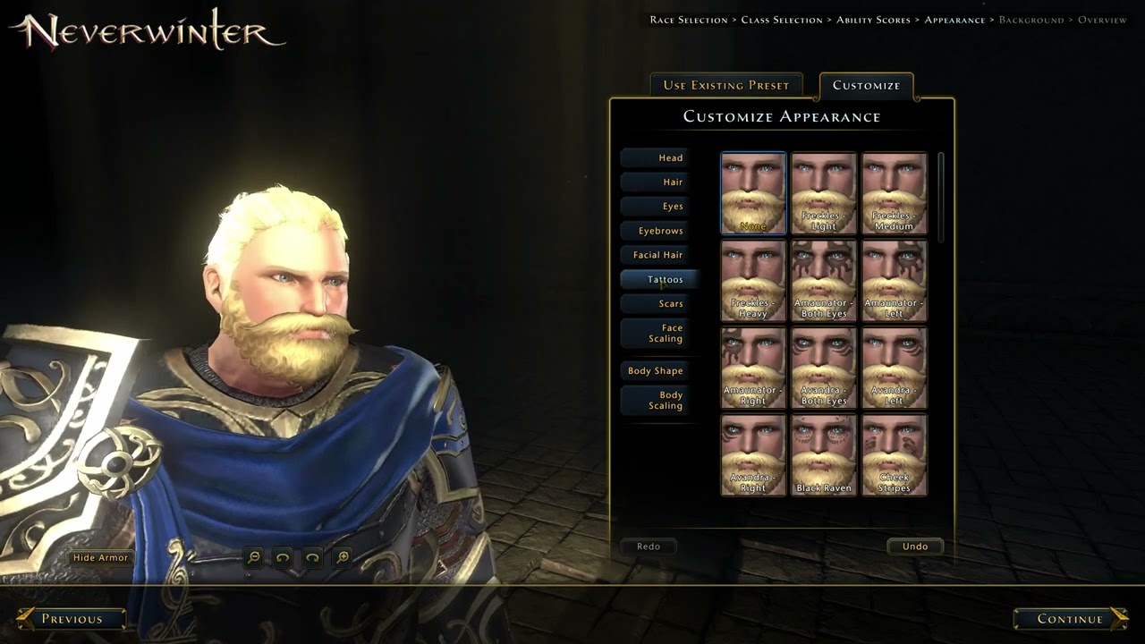 Neverwinter character creation and customisation - paladin.