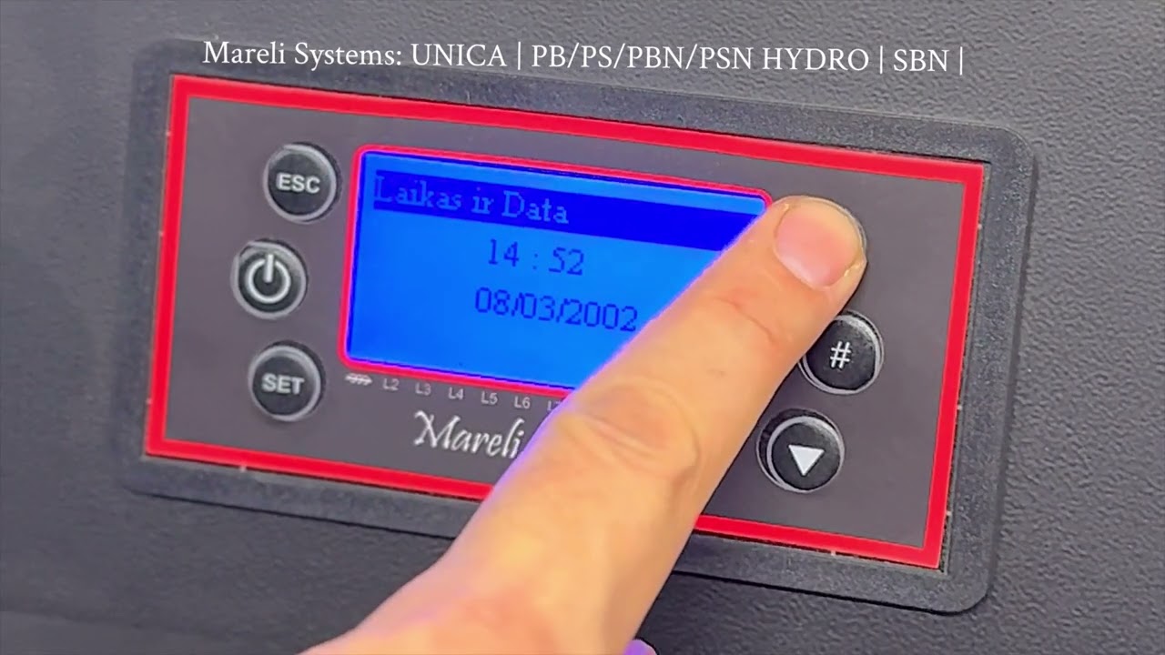 Mareli Systems Unica | PB / PS / PBN / PSN Hydro | SBN (Ecostar) datos ir laiko nustatymas 
