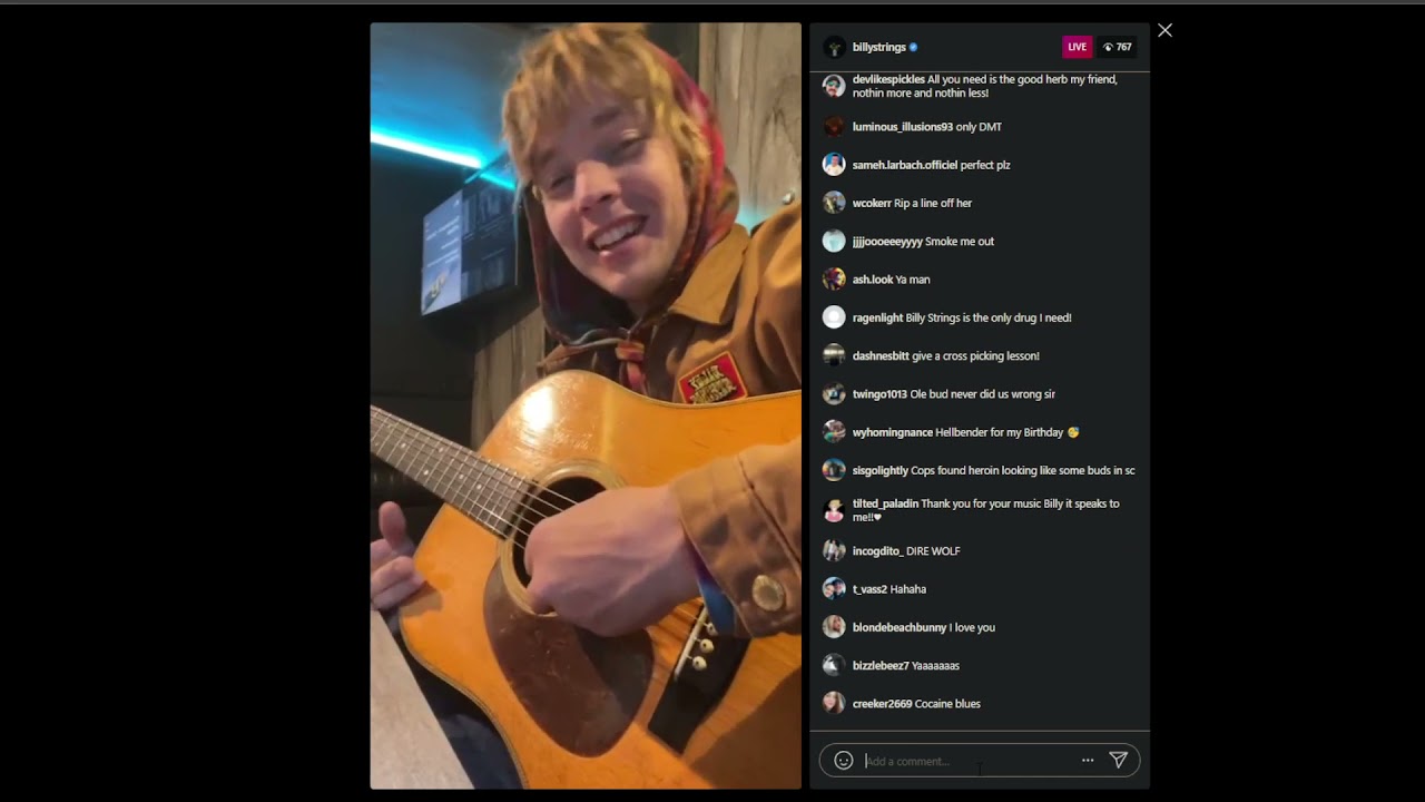 Billy Strings on Instagram Live from the tour bus, 10/12/21