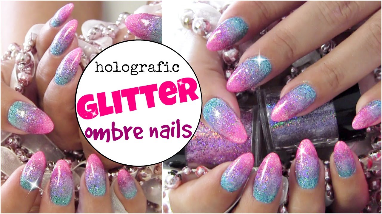 Holografic glitter ombre nails met Lecent&eacute; glitters | Beautynailsfun.nl