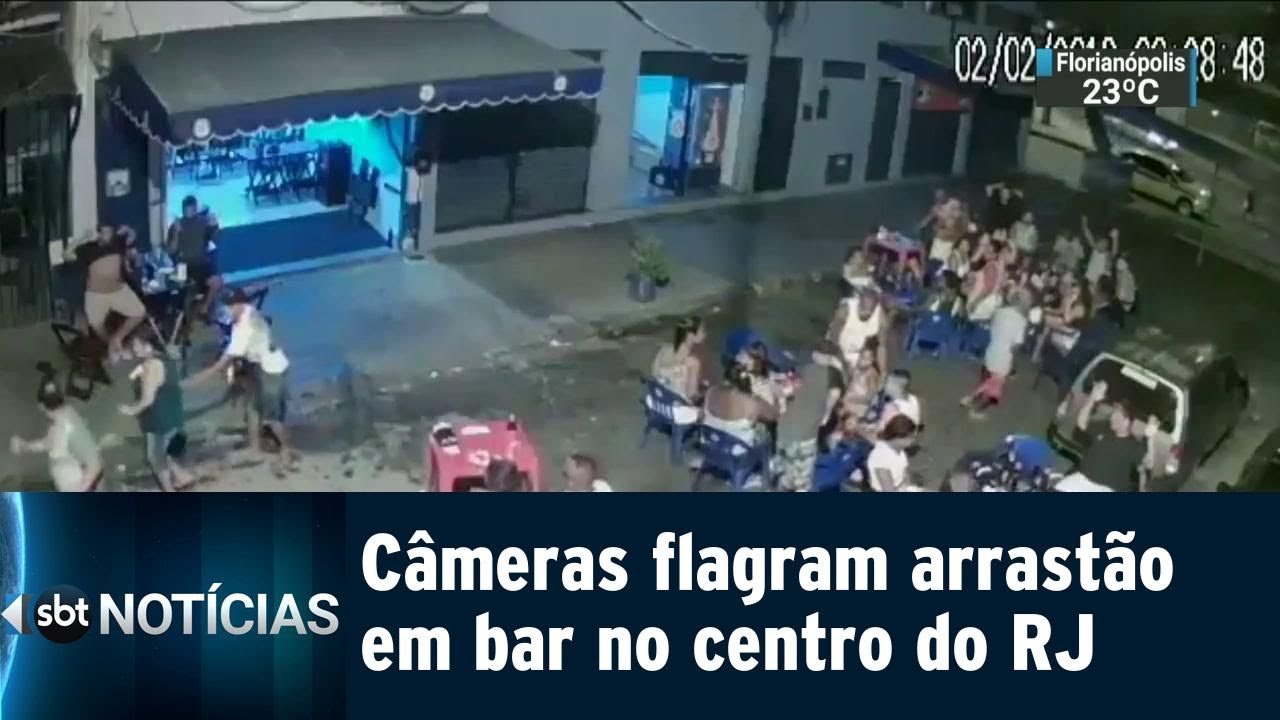 C&acirc;meras flagram arrast&atilde;o em bar no centro do Rio de Janeiro | SBT Not&iacute;cias (05/02/2019)