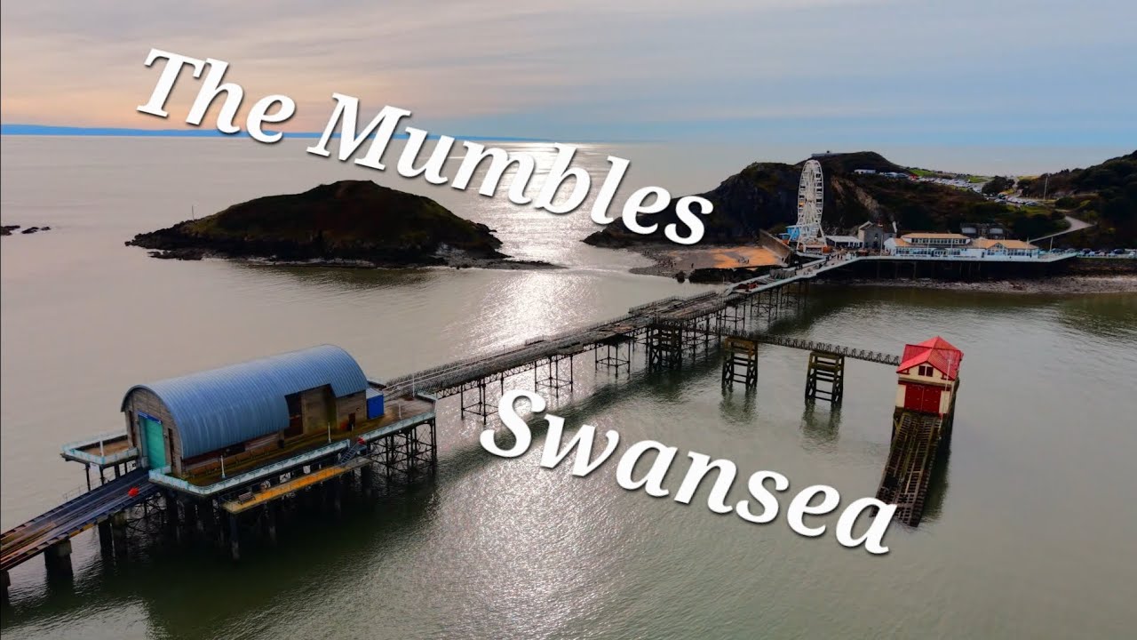 The Mumbles Swansea,  coastal drone flight. 