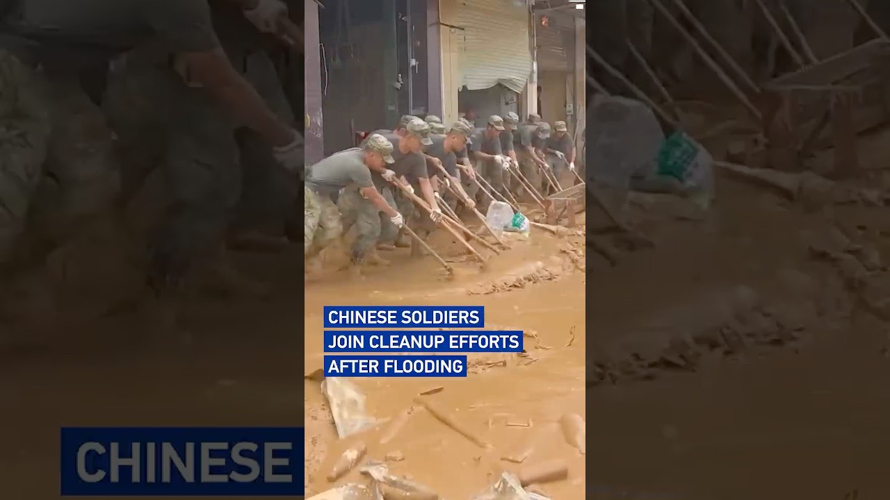 Chinese soldiers join cleanup efforts after flooding
