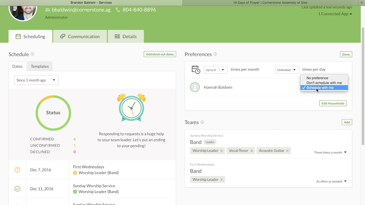 Planning Center- Blocking Out Dates and Setting Up Preferences