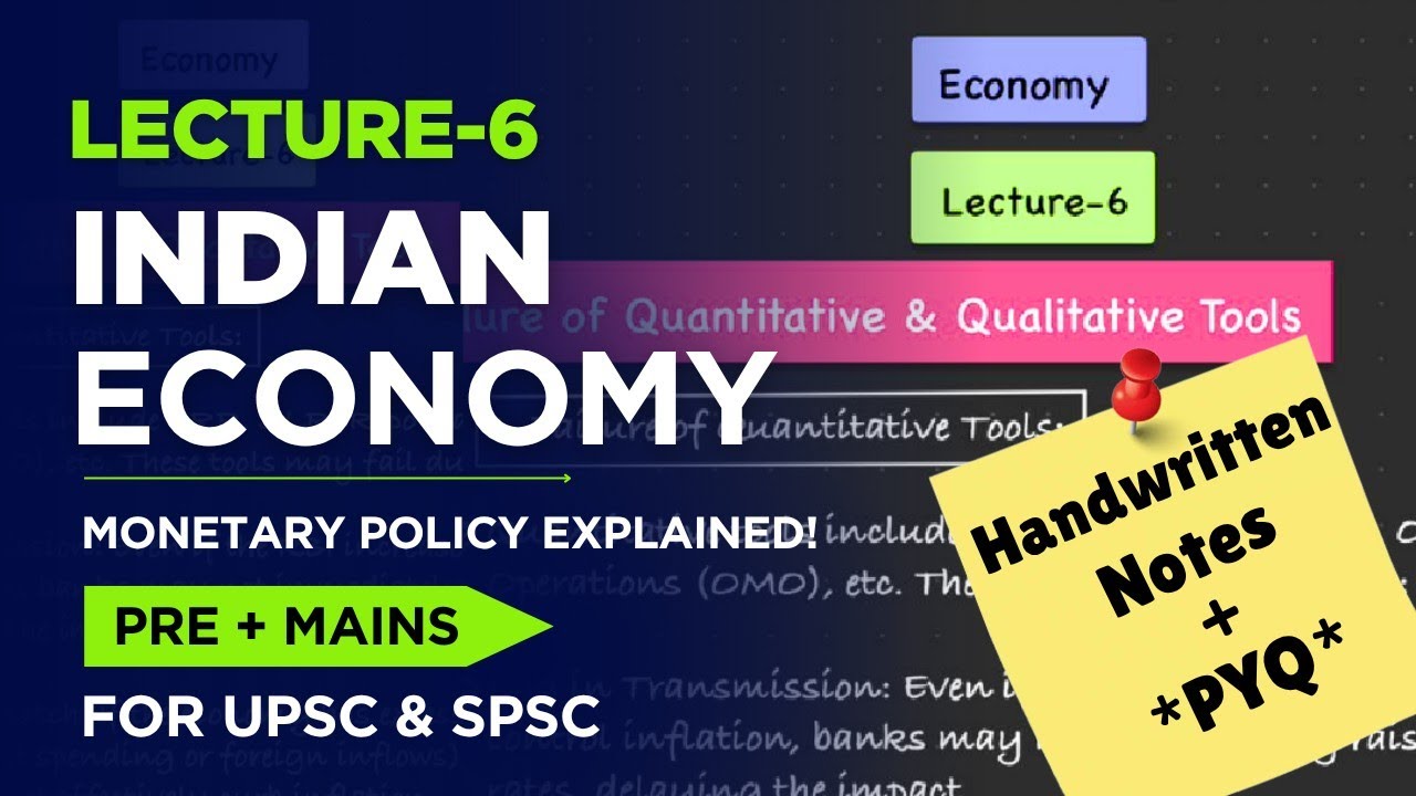 Indian Economy Lecture 6 | RBI Monetary Policy Explained!! |  With *PYQ & Practice Questions*