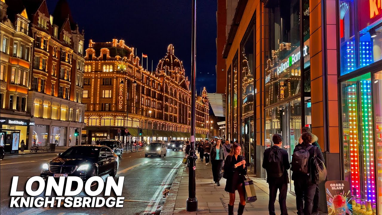 Walking LONDON's Knightsbridge at night & window shopping in Sloane Street, a luxury shopping street