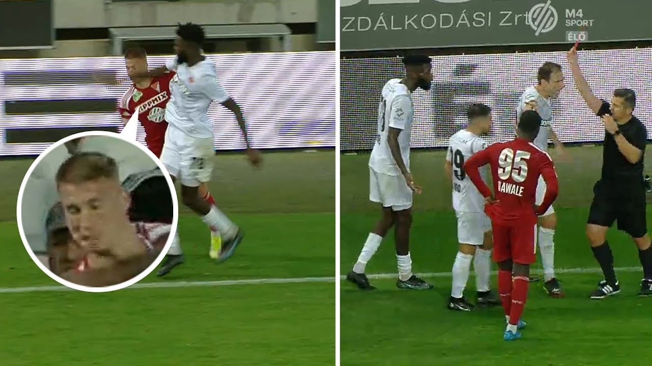 Beletorzult az arca, akkorát kapott a DVSC játékosa – egyből villant a piros a kispesti védőnek