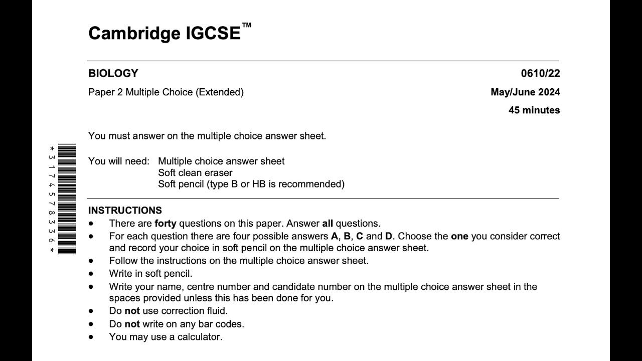 IGCSE Biology Paper 2 May/June 2024– FULL CORRECTION & EXPLANATION | Exam Practice (0610/22/2024)