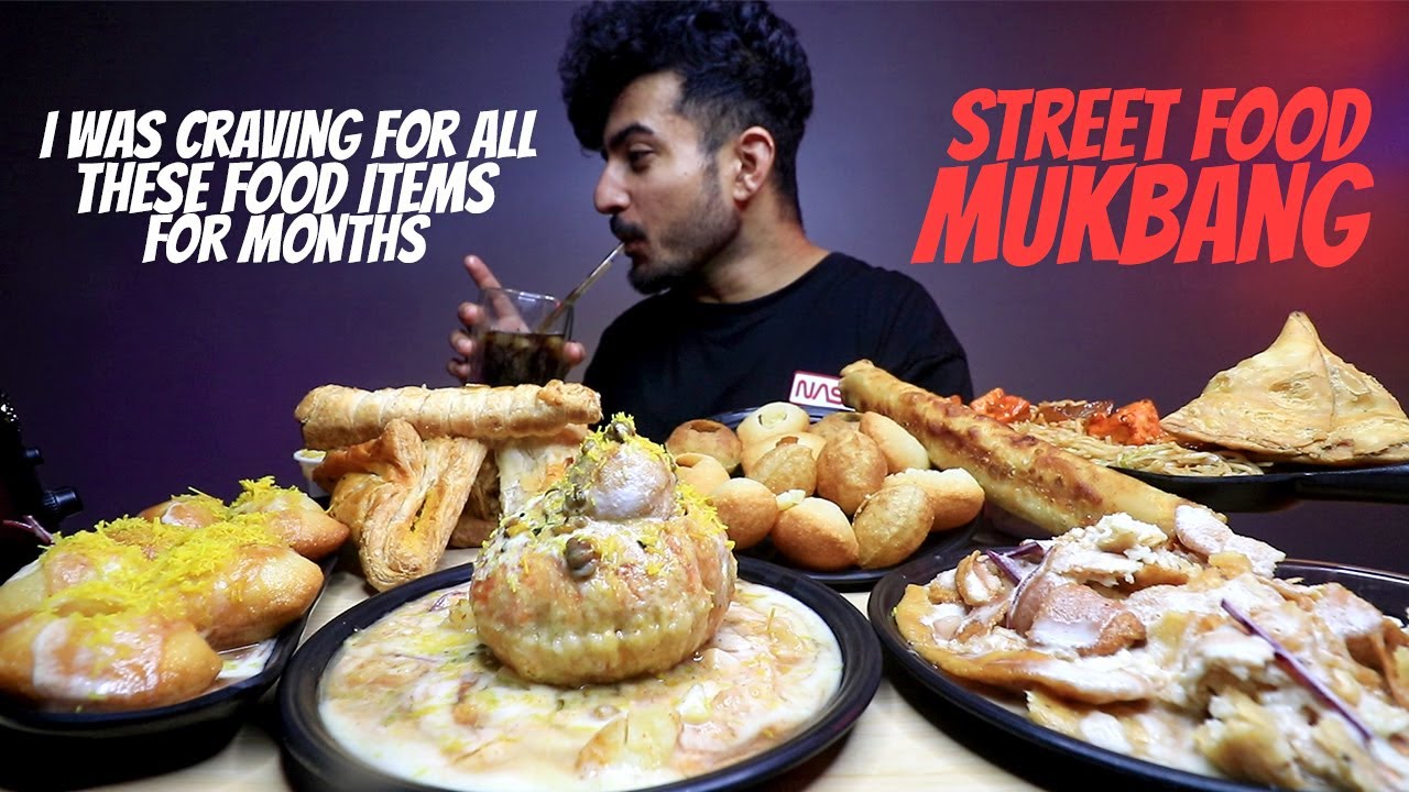 INDIAN Street Food MUKBANG | Dahi golgappe, Dahi Papdi Chaat, Raj Kachori, Springroll, Paneer Patty