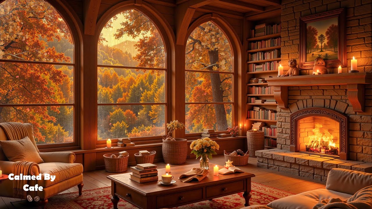 4K Rustic Cabin Ambience 🍂 Smooth Jazz & Autumn Fall Vibes for Sleep and Study