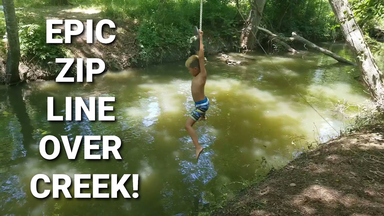 EPIC ZIP LINE OVER CREEK! #zipline #backyardzipline #kidszipline