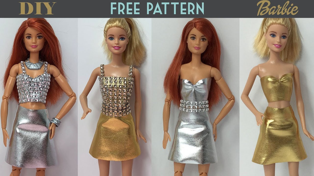How to make Barbie Doll Dress 👗 Skirt & Top - Free Pattern