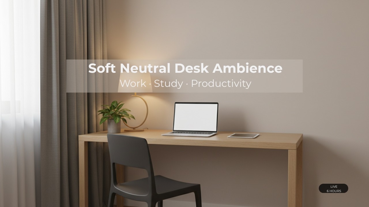 Soft Neutral Desk Ambience | Calm Workspace Focus Sound | 6 Hours