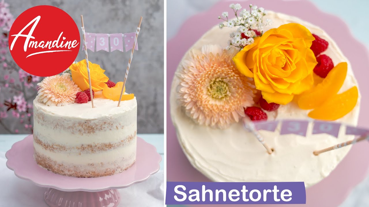 Sahnetorte als Semi-Naked-Cake | Pfirsich-Himbeer-Torte backen | Geburtstagstorte / Muttertagstorte