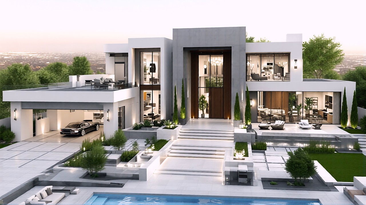 Ultra Luxury Silver Mansion Aerial Showcase | Architectural Masterpiece