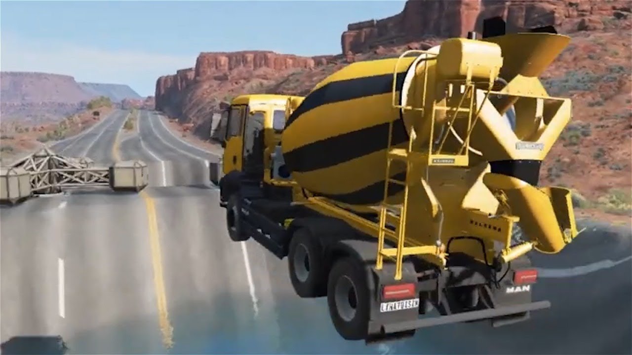 Mobil Truk Molen Kecelakaan Jatuh Kejurang Mobil Rusak Hancur Terguling Vs Lubang Beamng.Drive Crash