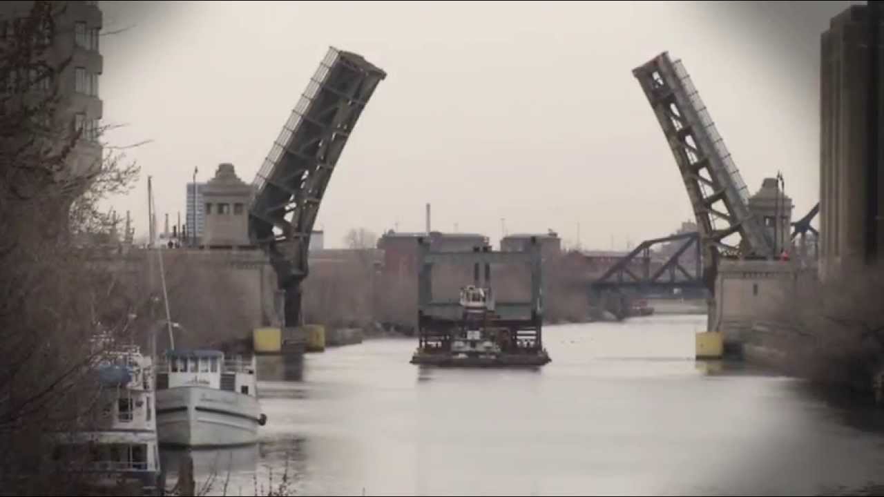 Wells Street Bridge Barged Up Chicago River