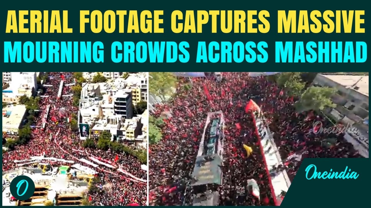 Khamenei Burial AERIAL FOOTAGE: Mashhad Packed Mourners As Khamenei's Coffin Passes Through The City