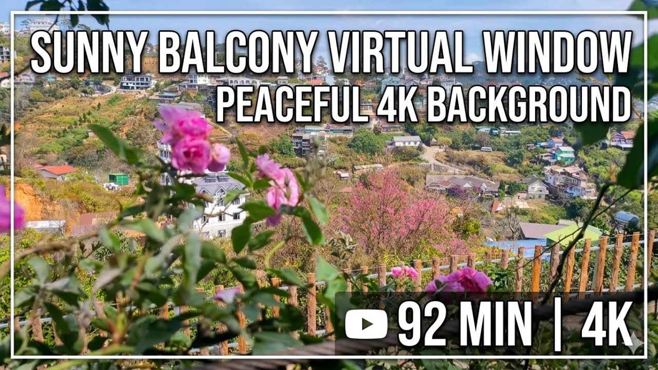 92 Min Sunny Balcony Virtual Window | Roses & Cherry Blossoms | Peaceful 4K Background | Oppa Toai