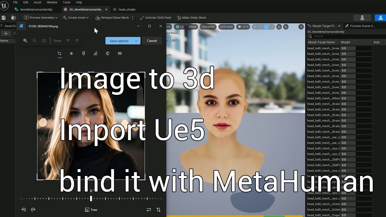 Image to 3d, Import Ue5 and bind it with MetaHuman
