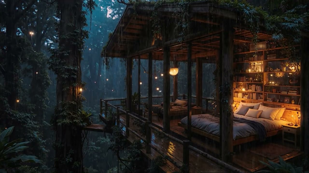 Gentle Midnight Rain Surrounding a Small Cabin Deep in the Woods 🌧️🌲 | Calm Sleep Ambience