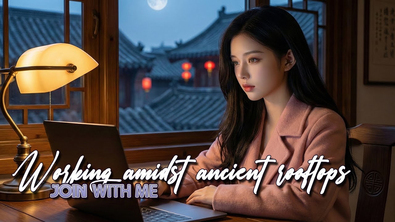 Working amidst ancient rooftops 🏮 | Night Rain Sounds & Deep Focus Music (Asian Ambience)