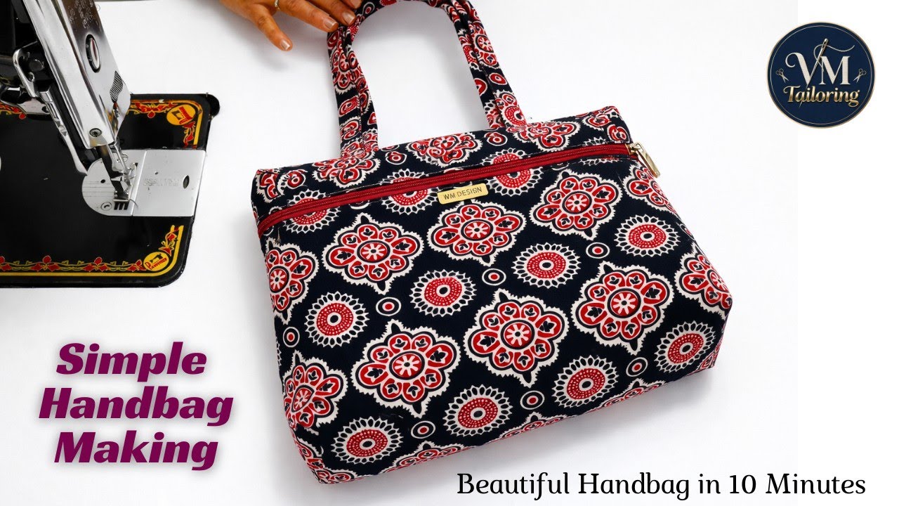 Beautiful zipper handbag cutting and stitching at home/shopping bag/cloth bag/bag Diy/Hand bag