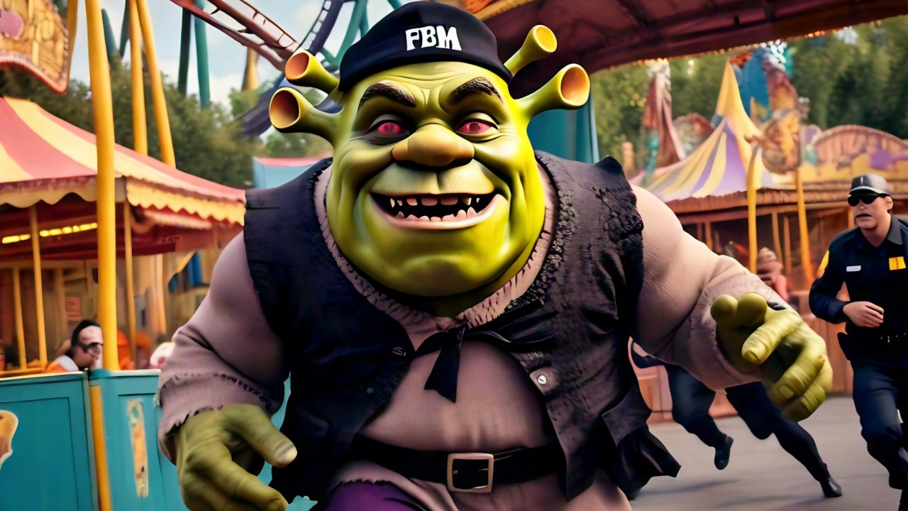 Evil Shrek in Amusement Park | Hide in Backroom