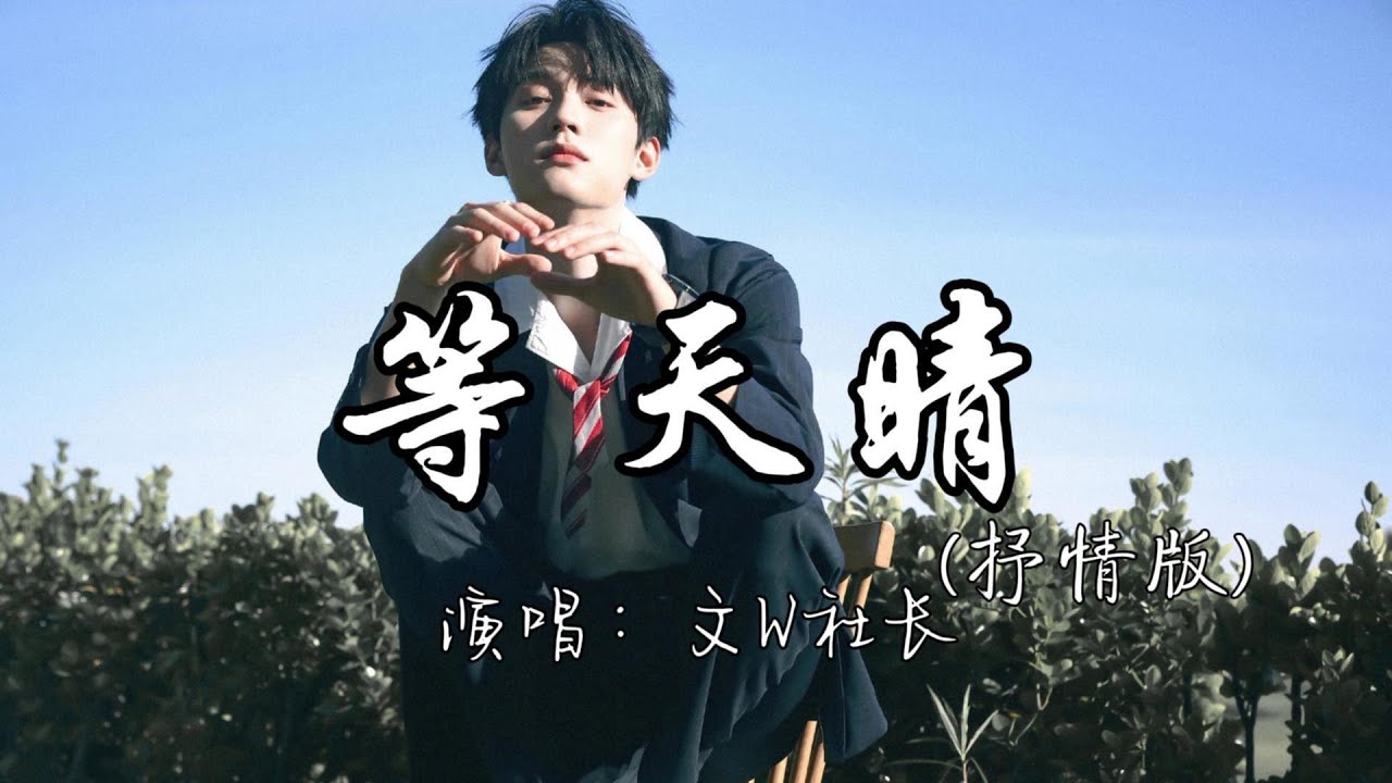 文W社长 - 等天晴（抒情版）『我好想身边有你一起 陪我等天晴，陪我翻山越岭 陪我等风停，看天边落日 在海心里倒映。』『动态歌词MV』
