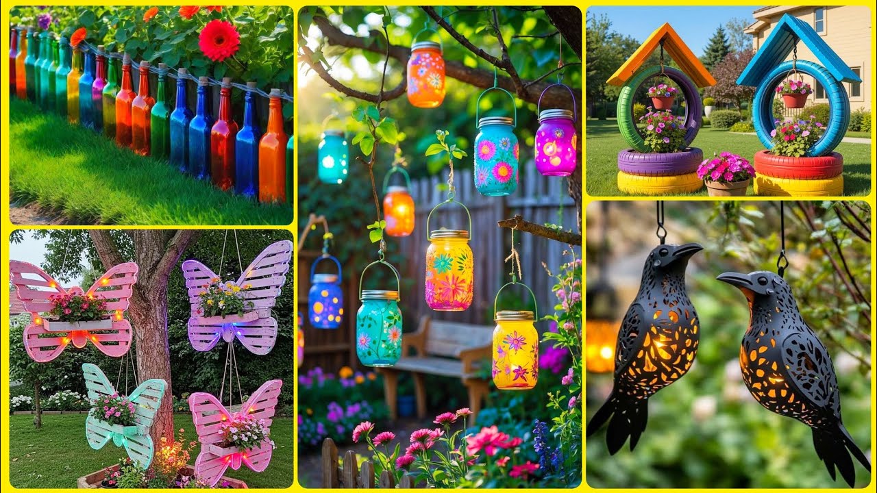 Waste to Wow♻️Stunning Garden Decoration Idea Using Old Bottle&Tire Creative Garden Makeover Budget🌼