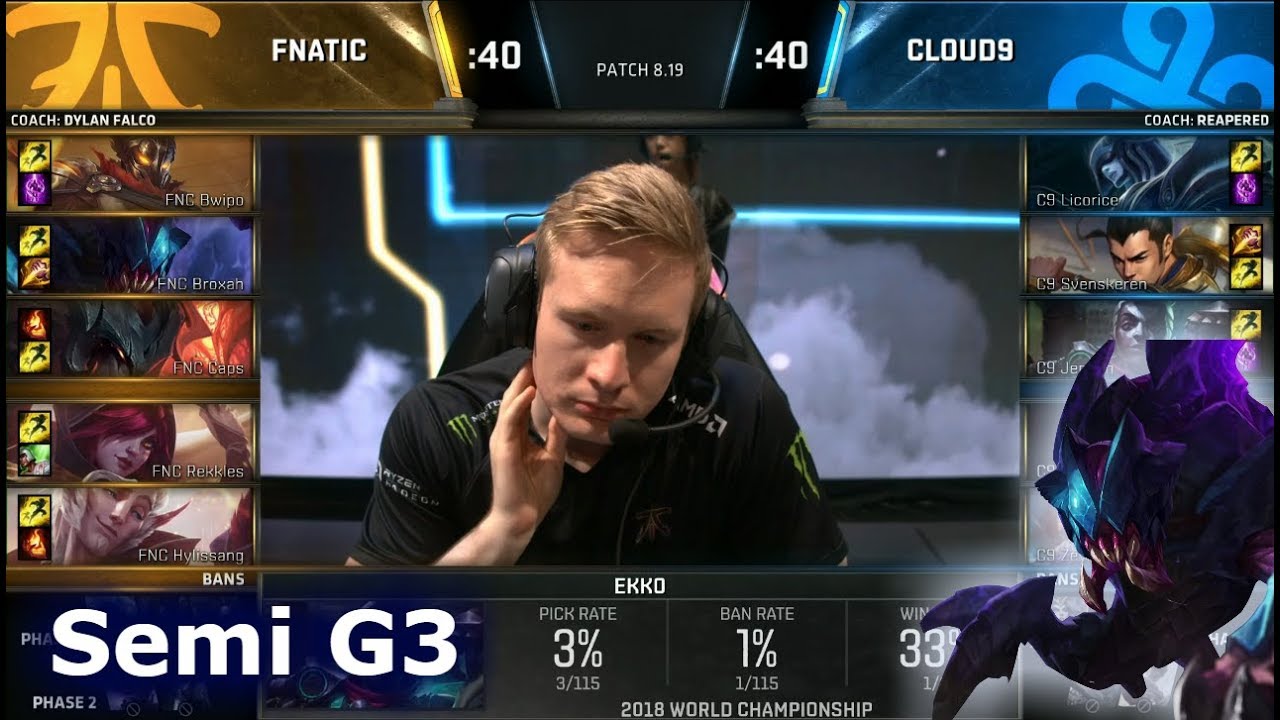 FNC vs C9 Game 3 | Semi Final S8 LoL Worlds 2018 | Fnatic vs Cloud 9 G3