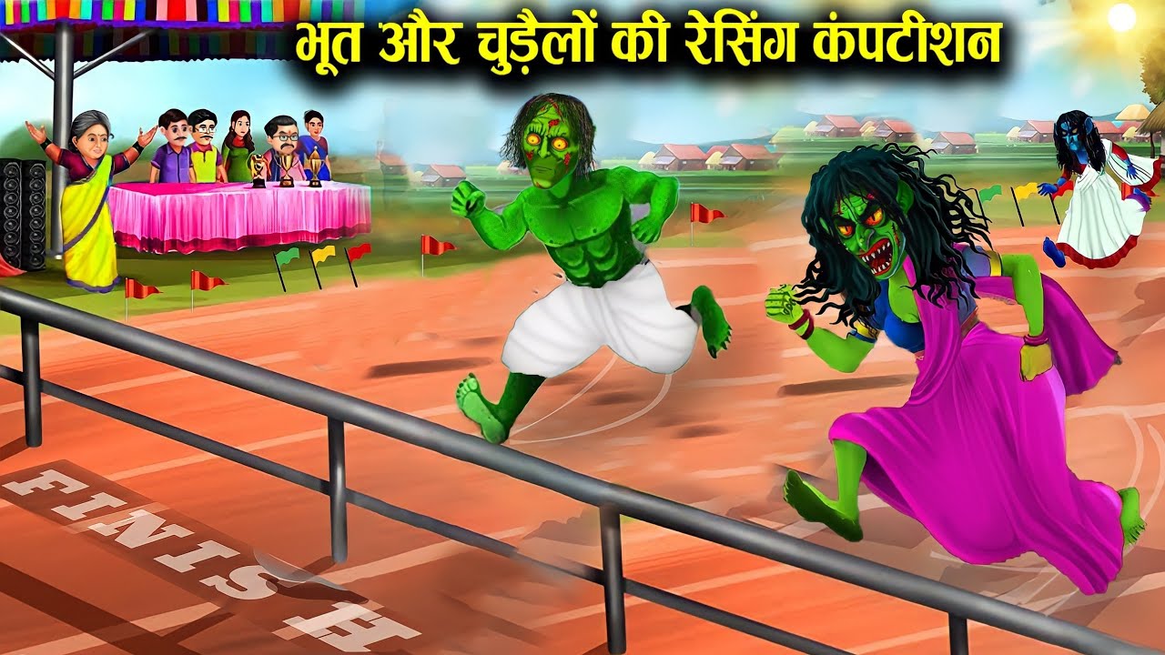भूत और चुड़ैलों की रेसिंग कंपटीशन | Ghost and Witches Racing Competition | Witch Cartoon Stories