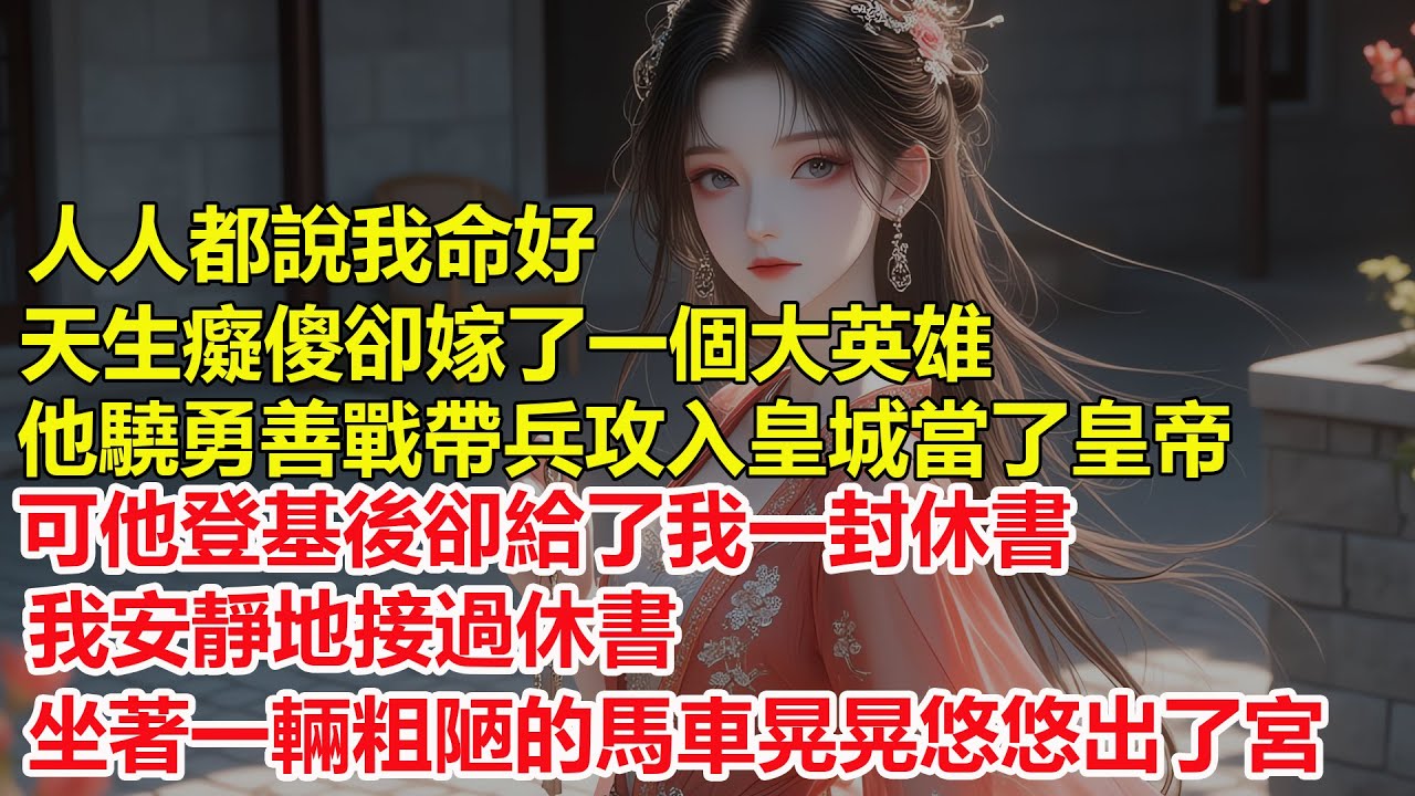 人人都說我命好，天生癡傻卻嫁了一個大英雄，夫君驍勇善戰帶兵攻入皇城當了皇帝，可他登基後卻給了我一封休書，我安靜地接過休書，一輛粗陋的馬車晃晃悠悠載著我出了宮...