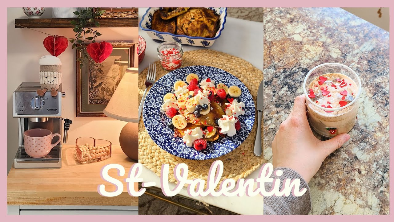 Préparatifs St-Valentin 🍓 Décoration cuisine, pancakes aux bleuets, café aux fraises