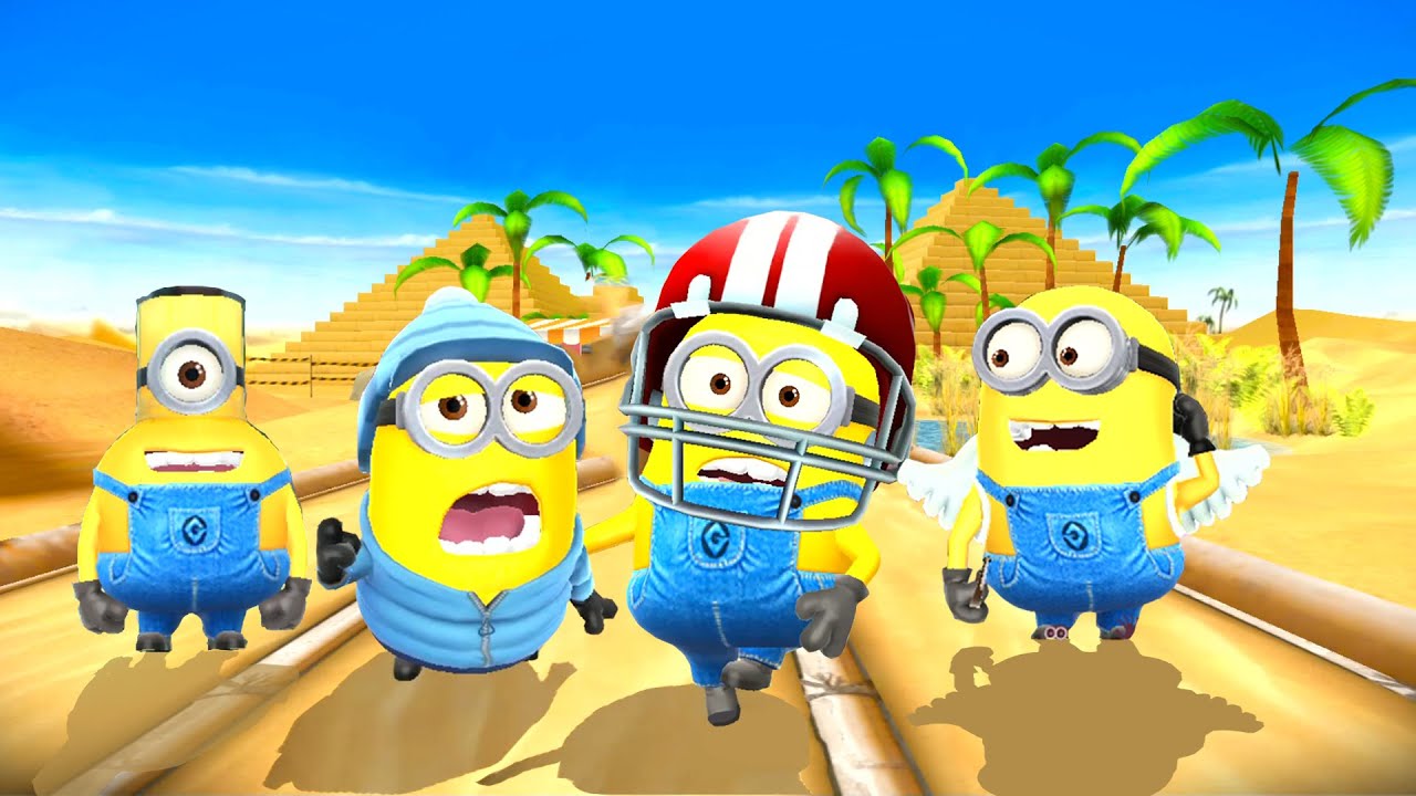 Despicable Me Minion Rush - Quarterback, Cupid, Jelly Jar and Snowboarder minions at The Pyramids