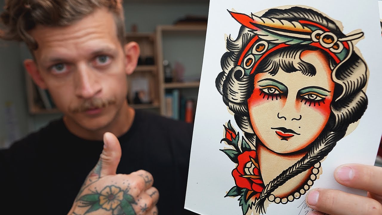 Tattoo Flash Painting a Girl