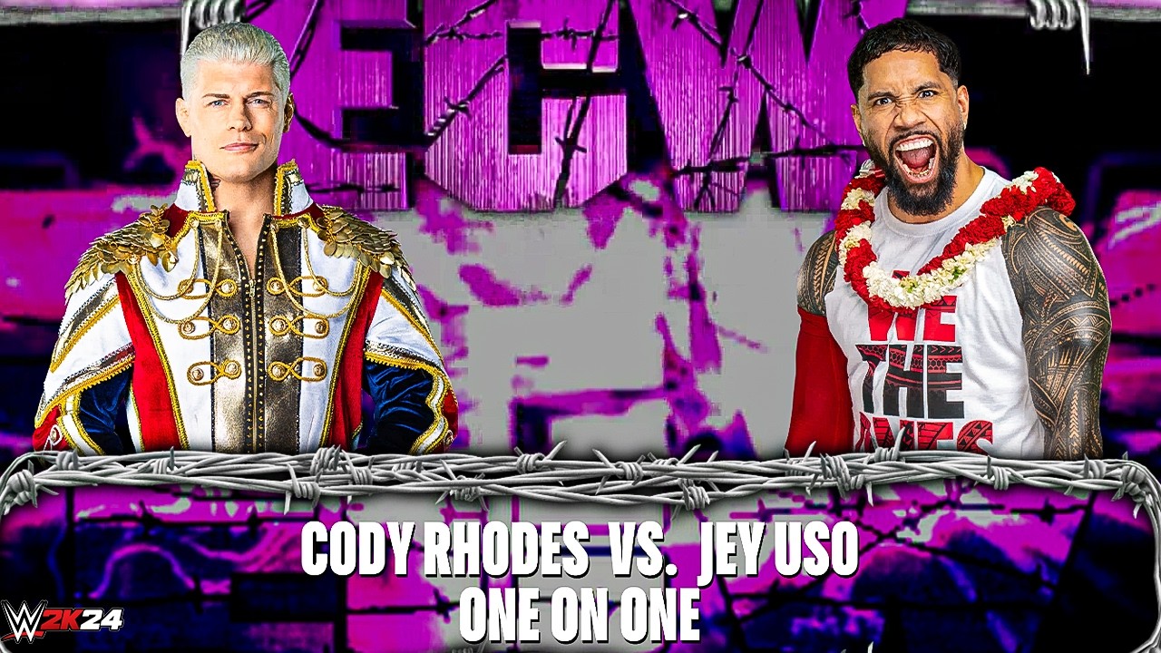 Cody Rhodes vs Jey Uso – The American Nightmare vs Main Event Jey | WWE 2K24 Full Match Highlights