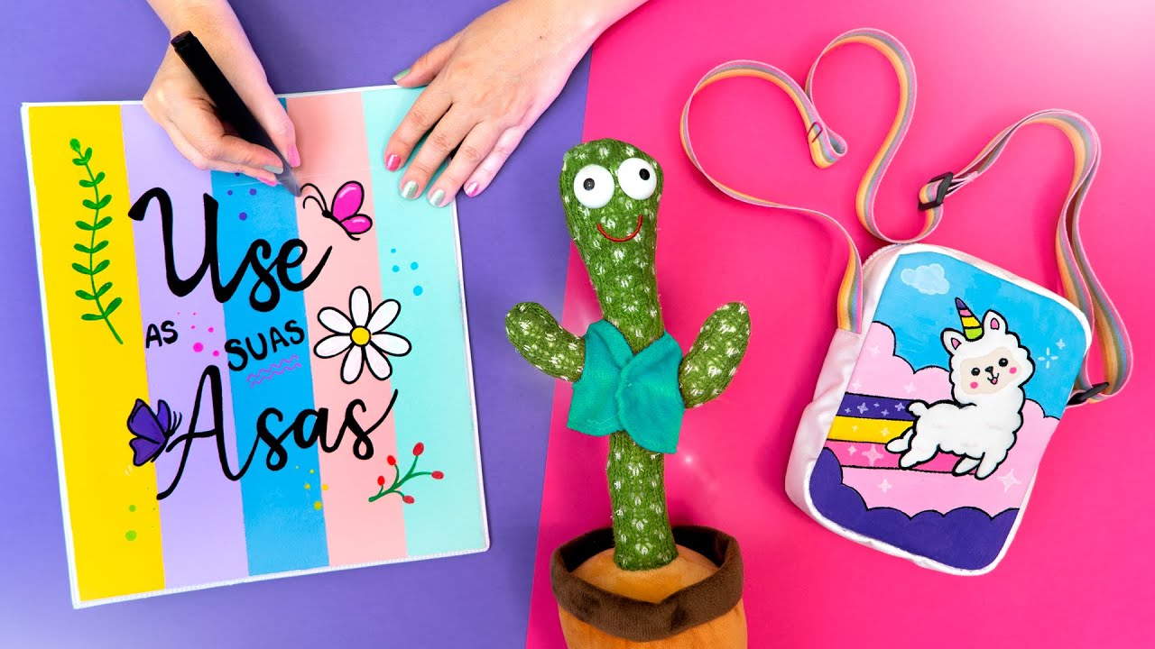 Como decorar o MATERIAL ESCOLAR 🖍️ Customizando Fichário, Mochila e Bolsa