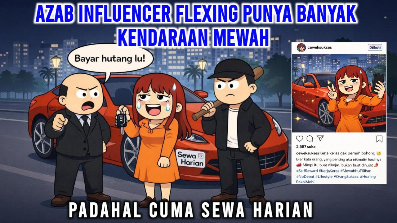 AZAB INFLUENCER FLEXING PUNYA BANYAK KENDARAAN MEWAH PADAHAL CUMA SEWA HARIAN | ANIMASI AZAB